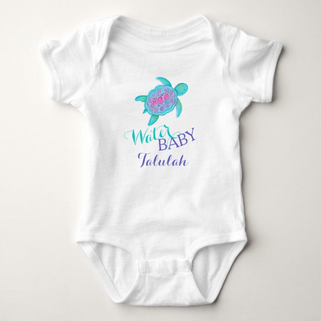 Water baby pink aqua turtle art t-shirt baby bodysuit (Front)