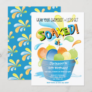 Water Balloon Birthday party Invitation