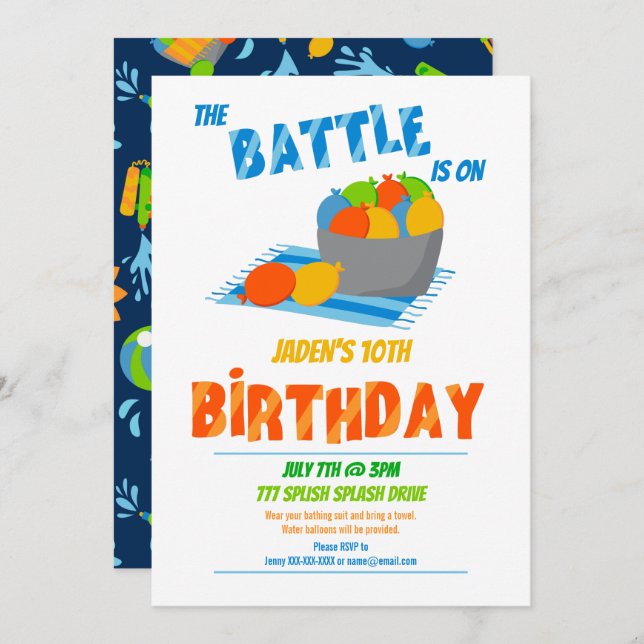 Water Balloon Pool Party Kids Summer Birthday Invitation (Front/Back)