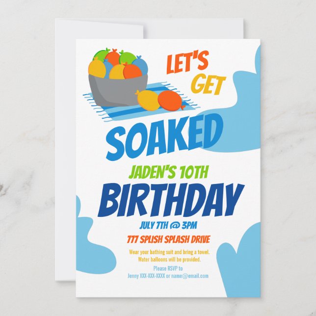 Water Balloon Pool Party Kids Summer Birthday Invitation (Front)