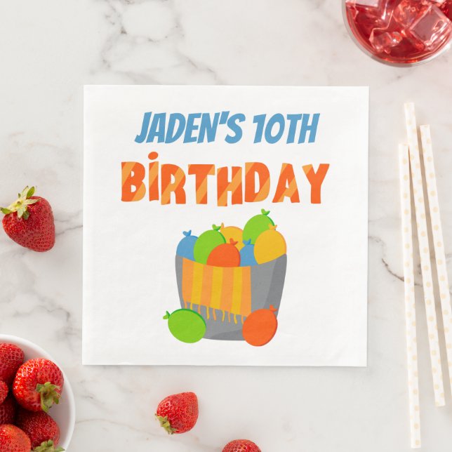 Water Balloon Pool Party Kids Summer Birthday Napkin (Insitu)
