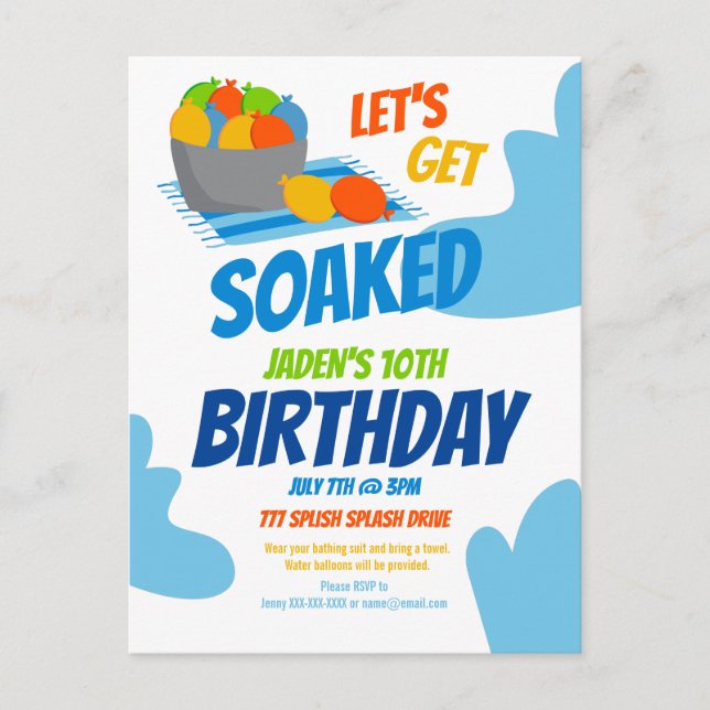 Water Balloon Pool Party Kids Summer Birthday Postcard (Front)