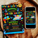 Water Bash Summer Boy Birthday Party Invitation<br><div class="desc">Dive into fun with our "Backyard Water Bash" birthday invitation! Perfect for a boy's backyard water bash, this vibrant invitation bursts with excitement in bright primary colours. The design showcases a playful water squirt gun, colourful water balloons, cute sunglasses, and a radiant sun, all amidst splashes of water. The lively...</div>