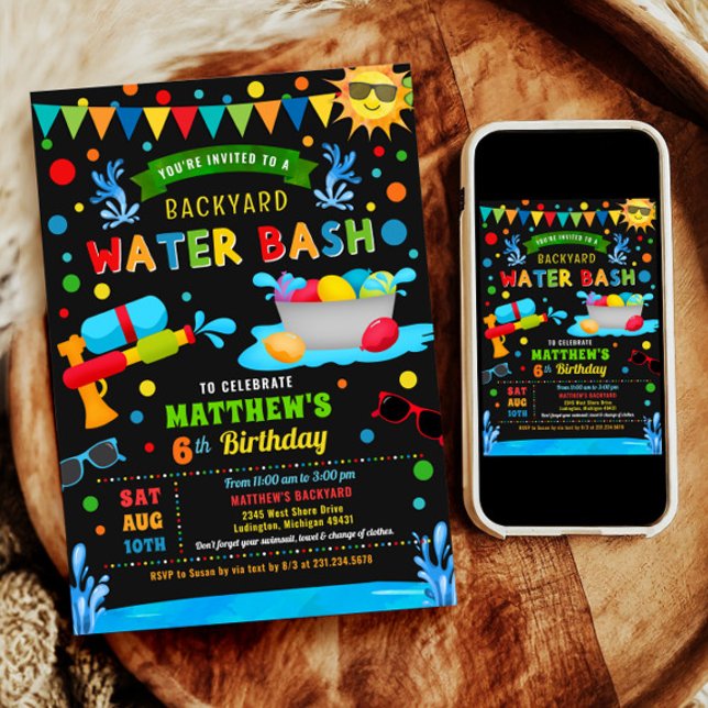 Water Bash Summer Boy Birthday Party Invitation (Water Bash Summer Boy Birthday Party Invitation)