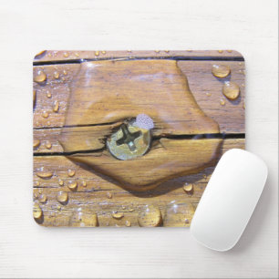 Water Beads On Stained Wood Photograph Mouse Pad