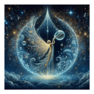 Water Bearer In Clean Water Bubble On A Blue Lake Poster