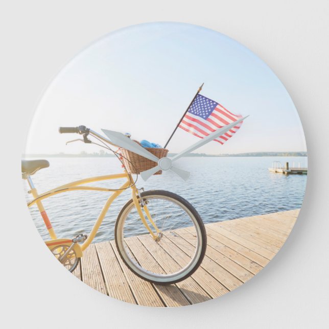 Water | Bicycle By the Lake Large Clock (Front)