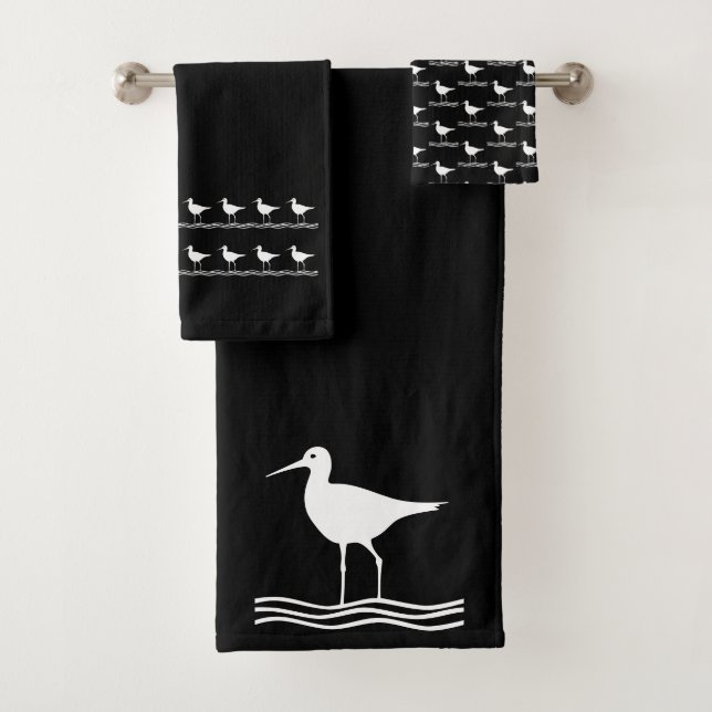 Water bird  Bath Black and white towel set (Insitu)