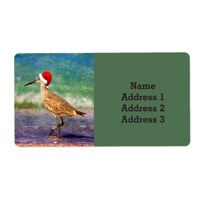 Water Bird in Santa Hat on Beach Christmas Address (Front)