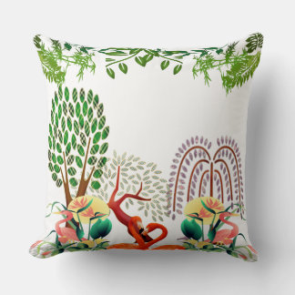 Water Birds Flamingo Couple Tree of Life Greenery  Cushion
