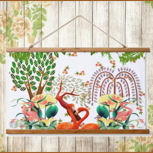 Water Birds Flamingo Couple Tree of Life Spring Hanging Tapestry