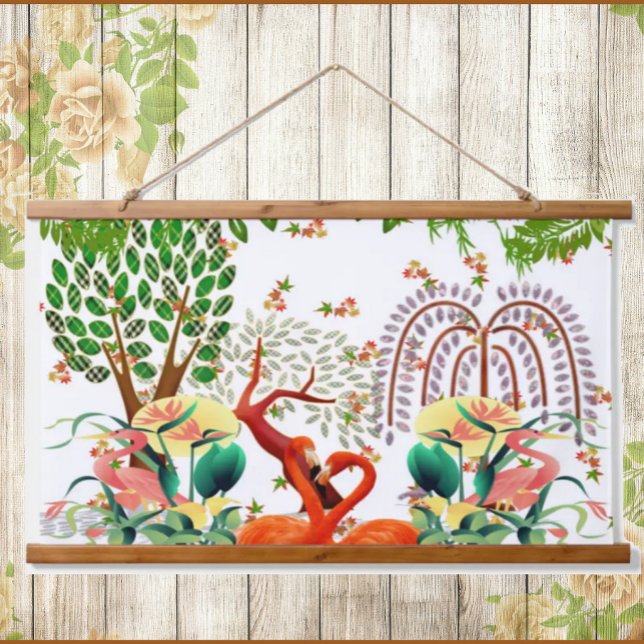 Water Birds Flamingo Couple Tree of Life Spring  Hanging Tapestry (Creator Uploaded)
