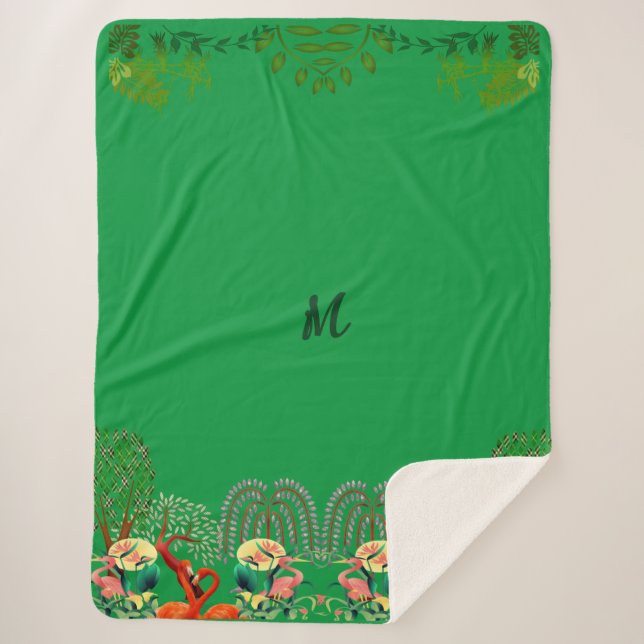 Water Birds Flamingo Tree of Life Greenery Custom Sherpa Blanket (Front)
