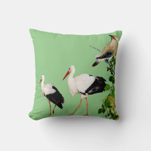 Water Birds Storks Nature Greenery Foliage Branch  Cushion