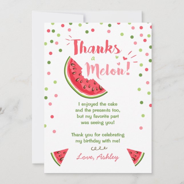 Water Birthday Party Melon Thank You Card Summer (Front)