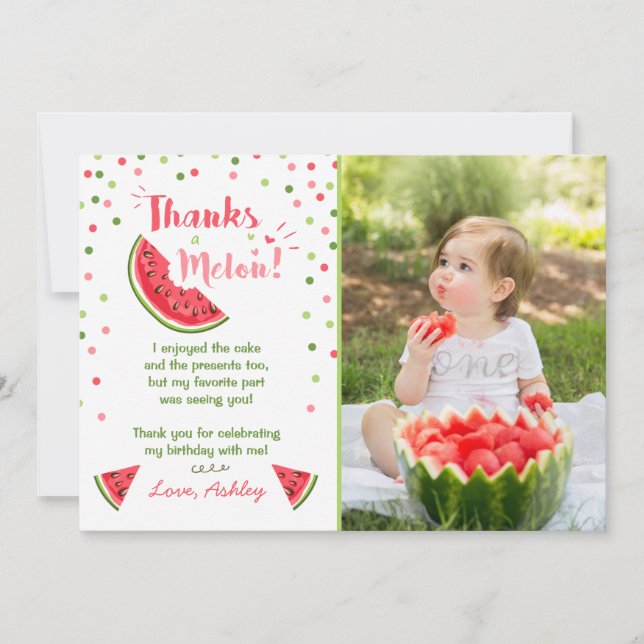 Water Birthday Party Melon Thank You Card Summer (Front)