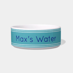 Water Blue and White with Name Pet Bowl