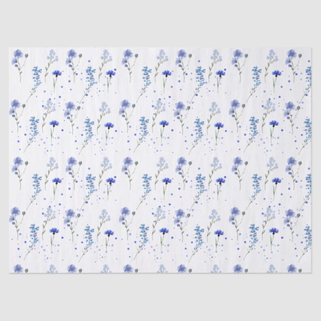 Water Blue Wildflower Wedding  Tissue Paper (Front)