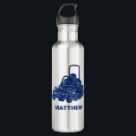 Water Bottle<br><div class="desc">Whether he's on the job or taking some much needed time off,  he'll love drinking from this personalised water bottle that features an illustration of a commercial style lawn mower in navy blue. Makes a great gift for landscapers!</div>