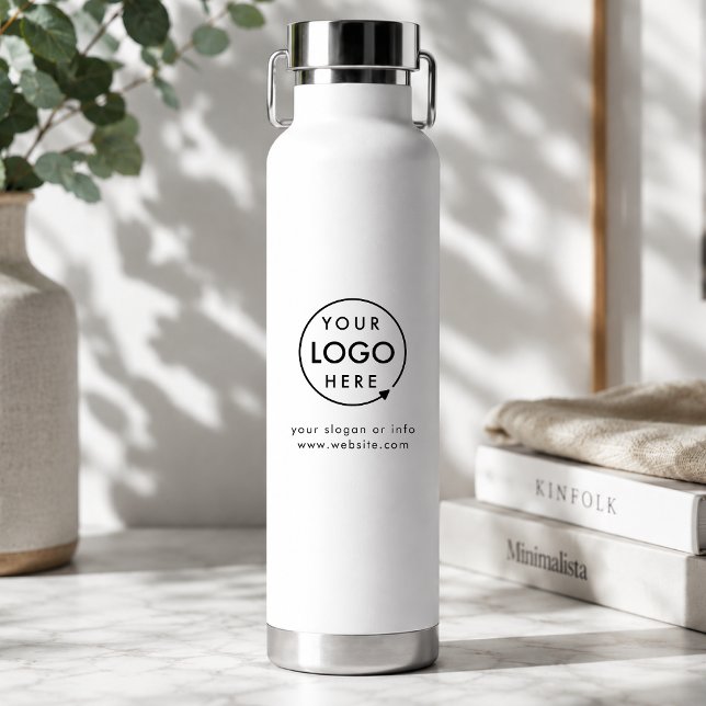 Water Bottle | 22oz Custom Logo Business Drinkware (Custom 22 oz water bottle with logo upload, slogan text, and website details for brands.)