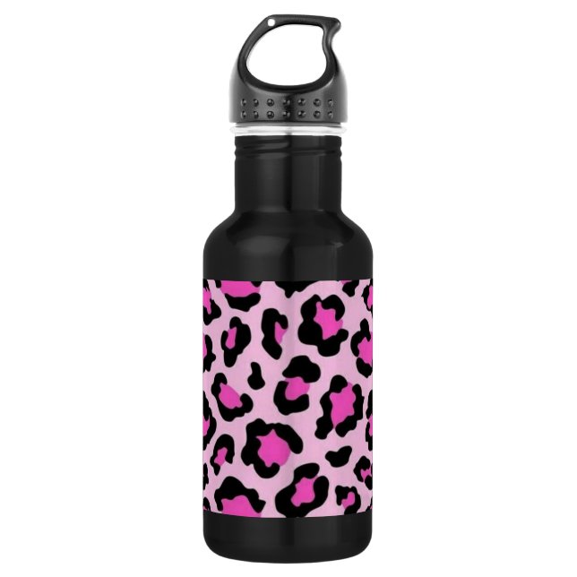 Water bottle animal print pink black (Front)