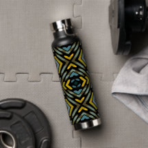 Water Bottle Blue Gold Black Tire Tread 
