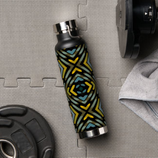 Water Bottle Blue Gold Black Tire Tread 