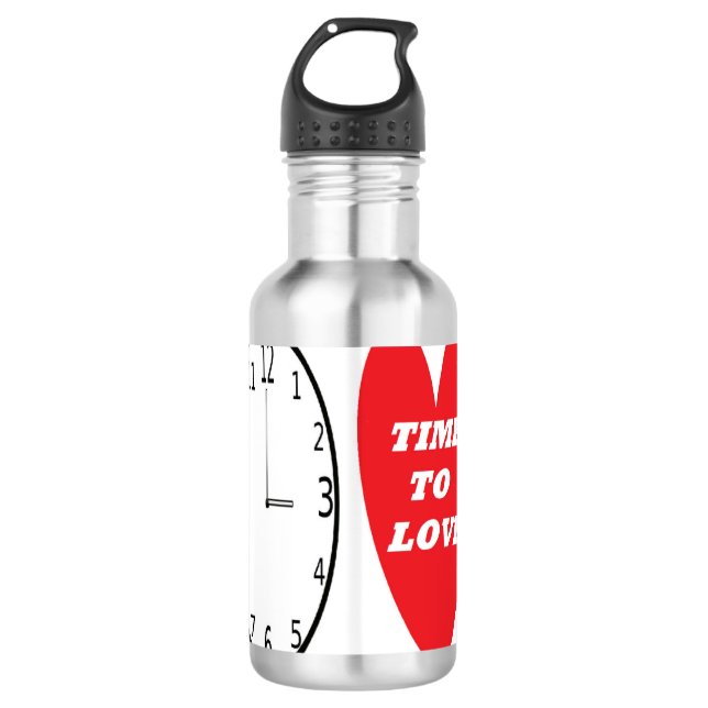 Water Bottle Clock With Red Heart Time To Love (Front)