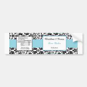 Water Bottle Label Black Damask Baby Blue