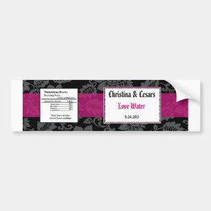Water Bottle Label Black Floral Hot Pink Stripe