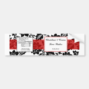 Water Bottle Label Black Flourish Red Stripe