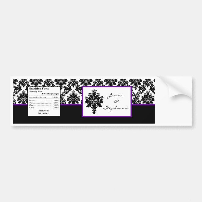 Water Bottle Label Black Purple Damask Lace Prin (Front)