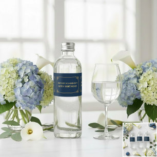 Water Bottle Label Chic Navy Gold 80th Birthday