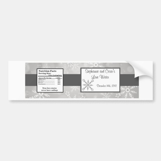 Water Bottle Label Grey Snowflakes (Front)