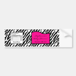 Water Bottle Label Hot Pink Zebra Print
