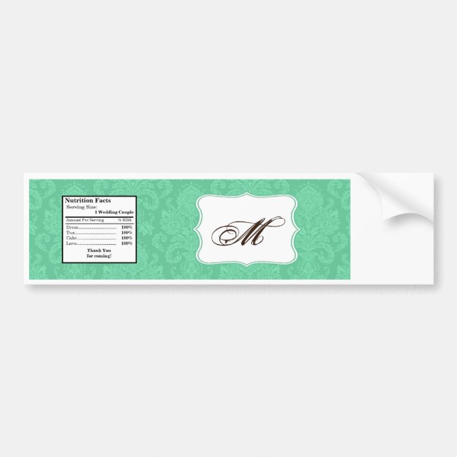 Water Bottle Label Mint White Damask Lace Print (Front)