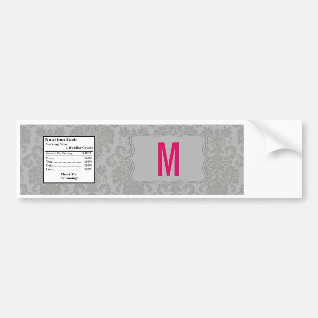 Water Bottle Label Modern Grey Damask Lace Print (Front)