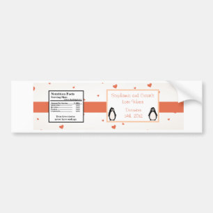Water Bottle Label Penguin Love/Hearts Peach