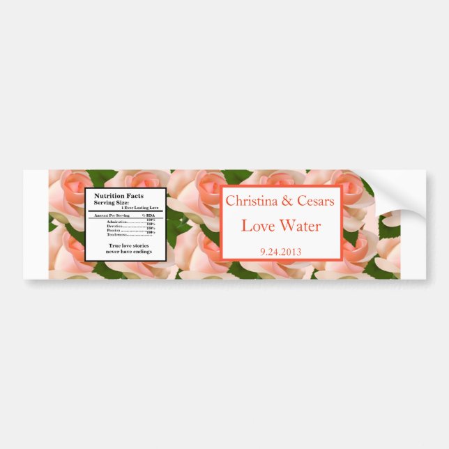 Water Bottle Label Pink/Peach Rose with Leaves Flo (Front)
