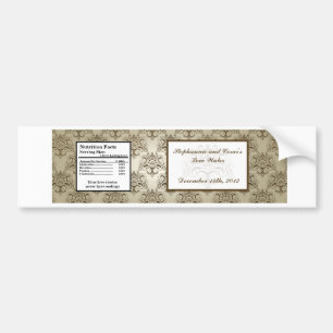 Water Bottle Label Tanish Brown Damask
