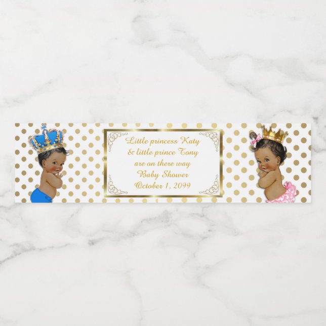 Water Bottle Label,Twin baby shower, white gold Label (Single Label)