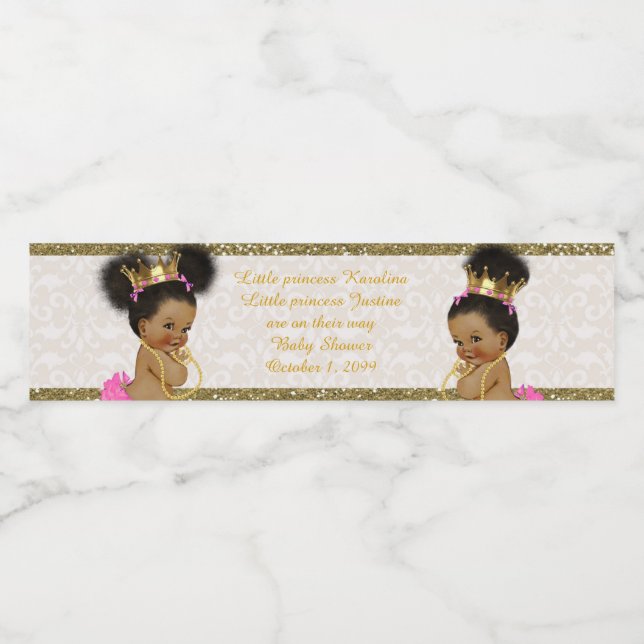 Water Bottle Label twin girl African,white,gold (Single Label)
