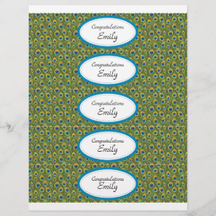 Water Bottle Labels Turquoise and Peacock Print Flyer