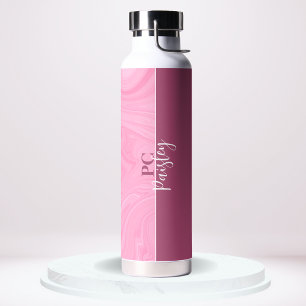 Water Bottle - Monogram Pink Marble Two Tone