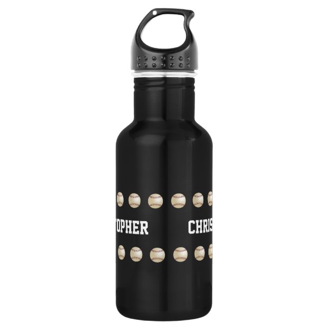 Water Bottle, Personalised, Baseball, Black 532 Ml Water Bottle (Front)
