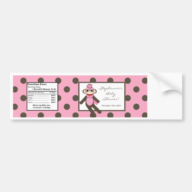 Water Bottle Pink Sock Monkey Bumper Sticker (Front)