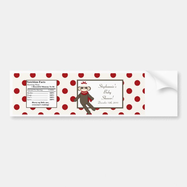 Water Bottle Red Sock Monkey Bumper Sticker (Front)