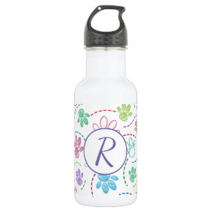 Water bottle with colourful paw print pattern