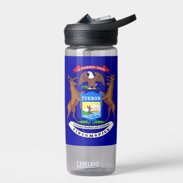 Water bottle with flag of Michigan, U.S. (Left)