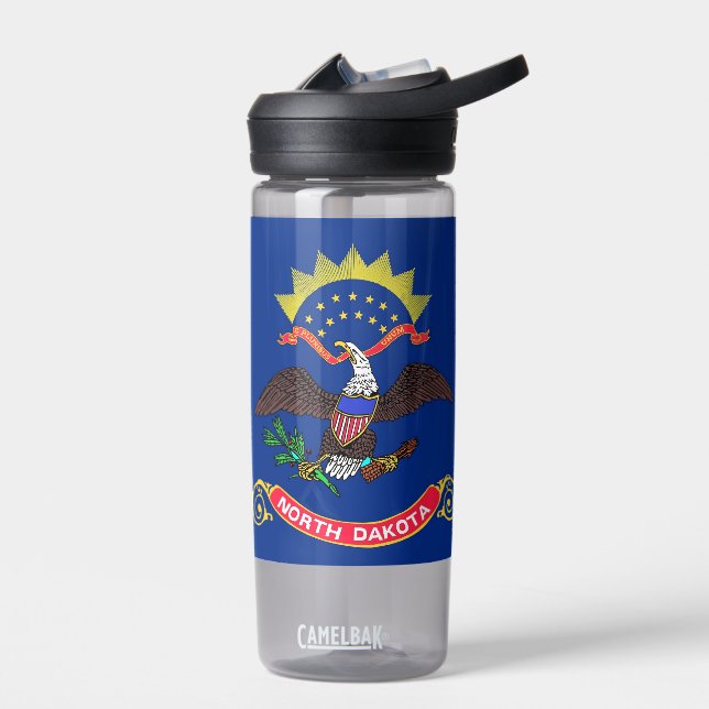 Water bottle with flag of North Dakota, U.S. (Left)